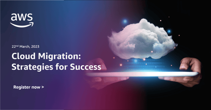 A cloud coming out of a device that is being held by two hands. Text: Cloud Migration: Strategies For Success