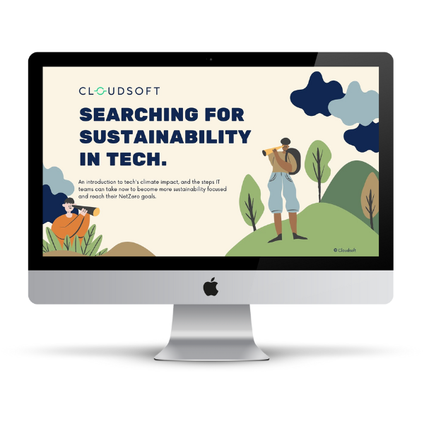 Searching for sustainability in tech ebook cover in a Mac monitor